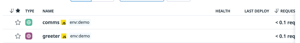 Datadog APM services dashboard showing automatic discovery of Dapr microservices