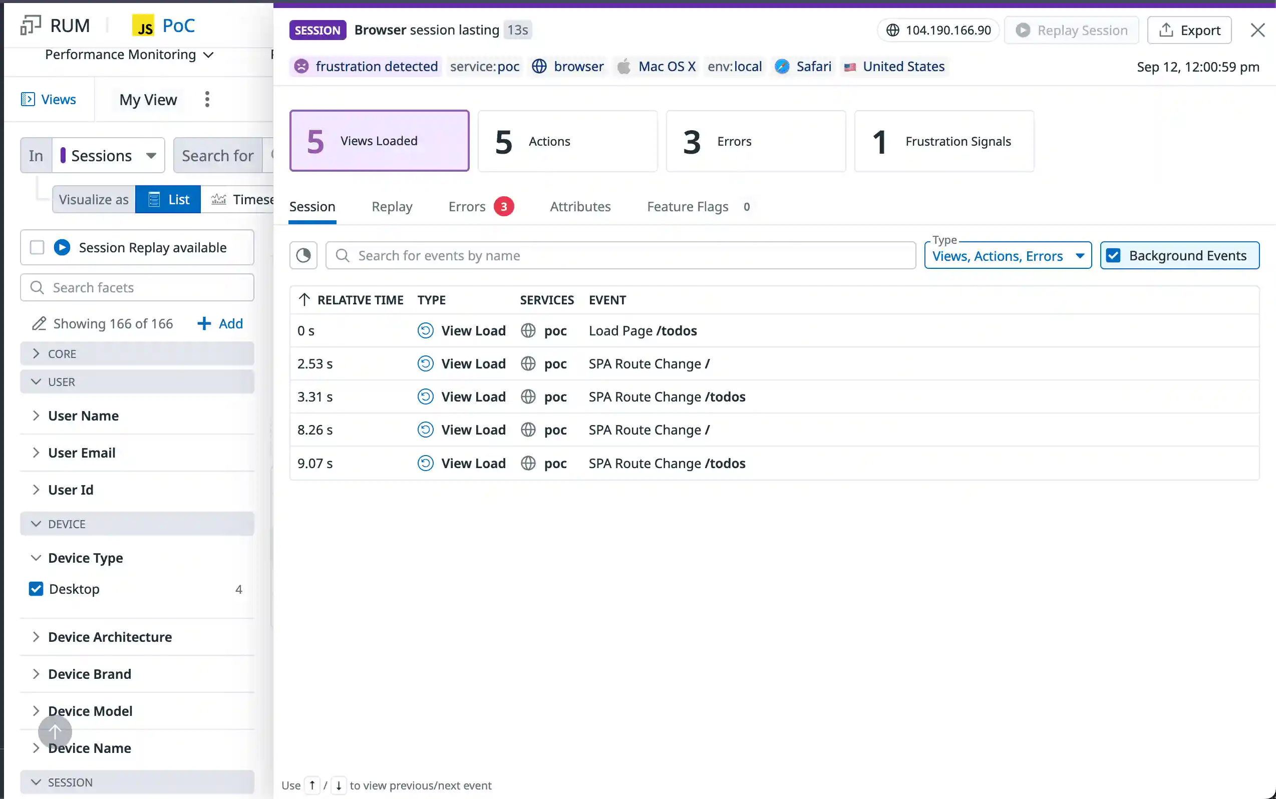 Datadog RUM Views